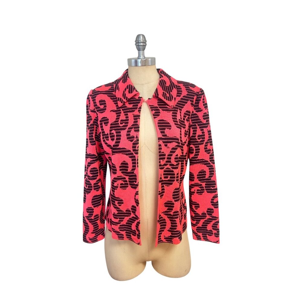 Ming Wang Red & Black Knit Jacket Cardigan Petite Medium PM